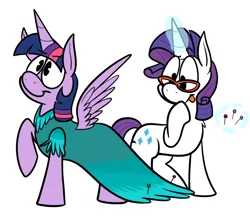 Size: 800x700 | Tagged: safe, artist:karpet-shark, derpibooru import, rarity, twilight sparkle, twilight sparkle (alicorn), alicorn, pony, twily-daily, clothes, dress, female, glasses, magic, mare, telekinesis