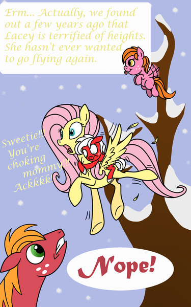 Size: 1200x1920 | Tagged: safe, artist:pampoke, derpibooru import, big macintosh, fluttershy, oc, oc:lacey rose, oc:pink lady, earth pony, pegasus, pony, an apple and four angels, female, filly, fluttermac, male, offspring, parent:big macintosh, parent:fluttershy, parents:fluttermac, riding, shipping, stallion, straight, tongue out