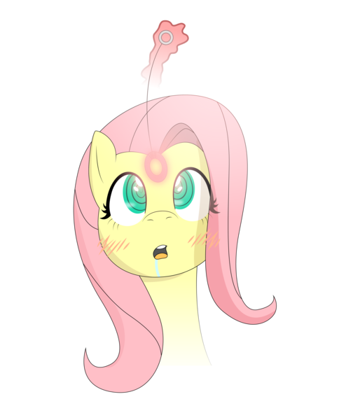 Size: 3800x4617 | Tagged: absurd resolution, artist:fluffyxai, blushing, bust, cross-eyed, derpibooru import, drool, eyes on the prize, fluttershy, hypnosis, looking at something, magic, :o, open mouth, portrait, safe, simple background, solo, transparent background