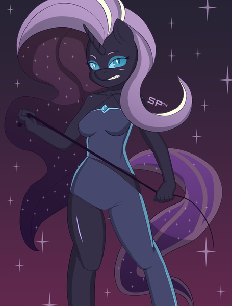 Size: 796x1050 | Tagged: suggestive, artist:gear-zs, derpibooru import, nightmare rarity, anthro, breasts, female, solo, solo female, whip