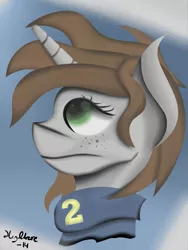 Size: 1125x1500 | Tagged: safe, artist:hydkore, derpibooru import, oc, oc:littlepip, unofficial characters only, pony, unicorn, fallout equestria, fanfic, abstract background, fanfic art, female, head, horn, lineless, mare, portrait, profile, solo, vault suit