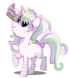 Size: 2093x2317 | Tagged: safe, artist:wicklesmack, derpibooru import, oc, oc:rosy cheeks, unofficial characters only, pony, unicorn, cake, food, solo