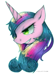 Size: 541x759 | Tagged: artist:divided-s, changeling, character to character, derpibooru import, disguise, disguised changeling, fake cadance, grin, princess cadance, queen chrysalis, safe, smiling, solo, transformation