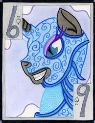 Size: 788x1015 | Tagged: safe, artist:the1king, derpibooru import, nightmare moon, alicorn, pony, armor, nine, playing card, solo, spades