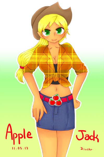 Size: 532x800 | Tagged: applejack, artist:divided-s, derpibooru import, elf ears, human, humanized, pixiv, safe, solo