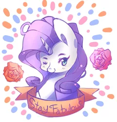 Size: 1900x1982 | Tagged: artist:inkytophat, bust, derpibooru import, fabulous, flower, motivational, old banner, rarity, safe, solo