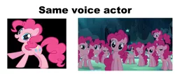 Size: 2372x1008 | Tagged: safe, derpibooru import, edit, edited screencap, screencap, pinkie pie, earth pony, pony, too many pinkie pies, captain obvious, clone, exploitable meme, female, mare, meme, multeity, parody, pinkie clone, same voice actor, stock vector, text, that cute clone, too much pink energy is dangerous, voice actor, you don't say