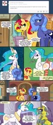 Size: 1056x2500 | Tagged: suggestive, artist:pijinpyon, derpibooru import, princess celestia, princess luna, sunset shimmer, pony, ask little luna, choking, clothes, comic, force choke, magic, panties, plot, royal guard, s1 luna, tail wrap, tumblr, underwear