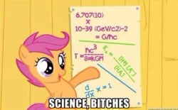 Size: 320x199 | Tagged: artifact, derpibooru import, edit, edited screencap, image macro, math, meme, safe, science, scootaloo, screencap, solo, the show stoppers, vulgar