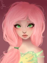 Size: 1500x2000 | Tagged: artist:saoiirse, derpibooru import, fluttershy, freckles, human, humanized, portrait, safe, shy, solo