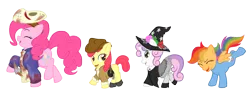 Size: 3259x1204 | Tagged: apple bloom, artist:rustedrabbit, clothes, costume, cutie mark crusaders, derpibooru import, halloween, indiana jones, jason, pinkie pie, rainbow dash, safe, scootaloo, sweetie belle