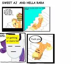 Size: 788x711 | Tagged: applejack, edit, exploitable meme, it keeps happening, meme, rarity, safe, stairs, sweet bro and hella jeff, ur getting meme, vulgar