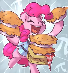 Size: 1116x1200 | Tagged: safe, artist:atryl, derpibooru import, pinkie pie, earth pony, pony, 30 minute art challenge, clothes, eyes closed, female, mare, pi day, pie, pinkie pi, pun, solo