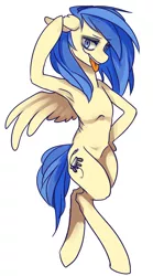 Size: 1594x2857 | Tagged: safe, artist:nuggetz, derpibooru import, oc, oc:astral blitzen, unofficial characters only, pegasus, pony, :p, bedroom eyes, bipedal, looking at you, ribcage, ribs, smiling, solo, spread wings, tongue out