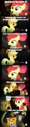 Size: 750x3204 | Tagged: safe, derpibooru import, apple bloom, applejack, chimera sisters, chimera, earth pony, pony, somepony to watch over me, female, filly, fire, fire swamp, hello, mare, monster, movie reference, multiple heads, parody, rodent of unusual size, swamp, the princess bride, three heads