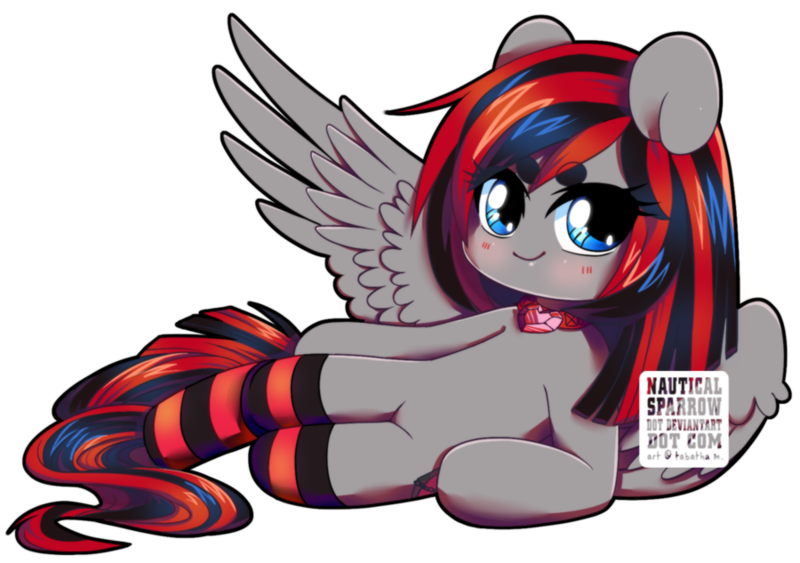 Size: 900x633 | Tagged: dead source, safe, artist:nauticalsparrow, derpibooru import, oc, oc:aulann, unofficial characters only, pegasus, pony, clothes, looking at you, necklace, simple background, socks, solo, striped socks, transparent background