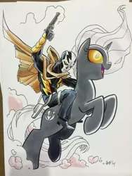 Size: 768x1024 | Tagged: artist:tonyfleecs, chato santana, dc comics, derpibooru import, el diablo, ponified, safe, self ponidox, traditional art