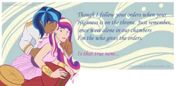 Size: 800x390 | Tagged: abstract background, artist:z4pineapple, bracelet, derpibooru import, duo, female, human, humanized, jewelry, male, princess cadance, shining armor, shiningcadance, shipping, straight, suggestive