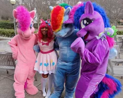 Size: 1280x1024 | Tagged: artist:judhudson, artist:rainbowredwood, cosplay, creepy, derpibooru import, fursuit, human, irl, irl human, photo, pinkie pie, rainbow dash, safe, twilight sparkle, wrong neighborhood