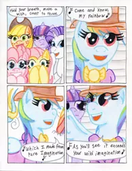 Size: 788x1013 | Tagged: semi-grimdark, artist:the1king, derpibooru import, applejack, fluttershy, pinkie pie, rainbow dash, rarity, twilight sparkle, twilight sparkle (alicorn), alicorn, pony, comic:fluttershy and the rainbow factory, fanfic:rainbow factory, comic, female, mane six, mare, song, traditional art