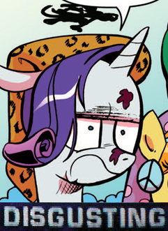 Size: 241x331 | Tagged: absolutely disgusting, derpibooru import, idw, image macro, meme, rarity, reaction image, safe