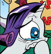 Size: 179x192 | Tagged: safe, derpibooru import, idw, rarity, reaction image, solo