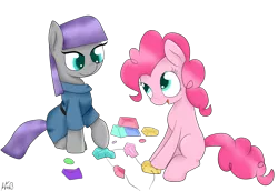 Size: 3841x2641 | Tagged: artist:rainbowpotato98, derpibooru import, family, maud pie, pinkie pie, rock candy, rock candy necklace, safe, tradition