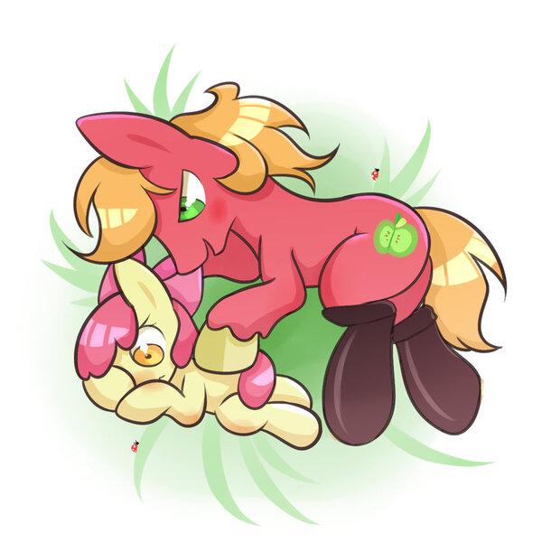 Size: 1024x1024 | Tagged: suggestive, artist:joycall6, derpibooru import, apple bloom, big macintosh, earth pony, pony, blushing, butt touch, cute, fireproof boots, hoof on butt, implied foalcon, implied incest, lying, macbloom, male, molestation, personal space invasion, shipping, side, stallion, straight