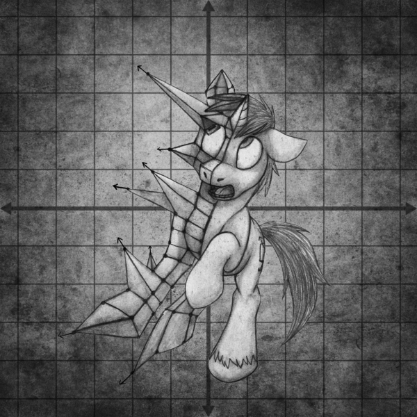 Size: 2025x2025 | Tagged: artist:aisu-isme, derpibooru import, grayscale, monochrome, oc, oc:kev darkhood, polygonal, semi-grimdark, solo, unofficial characters only