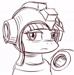 Size: 656x666 | Tagged: artist:sonicdramon, crossover, derpibooru import, maud pie, megaman, monochrome, safe, solo