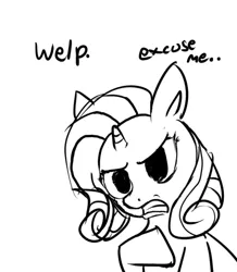 Size: 500x574 | Tagged: artist:moonblizzard, ask, derpibooru import, monochrome, rarity, rarity answers, safe, solo, tumblr