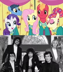 Size: 1280x1470 | Tagged: safe, derpibooru import, big macintosh, fluttershy, rarity, toe-tapper, torch song, earth pony, pony, filli vanilli, bob dylan, comparison, george harrison, jeff lynne, male, meme, ponytones, roy orbison, stallion, tom petty, traveling wilburys