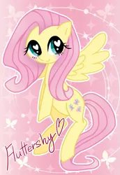 Size: 515x750 | Tagged: safe, artist:kurona, derpibooru import, fluttershy, butterfly, pegasus, pony, blushing, cute, female, heart, heart eyes, mare, pixiv, shyabetes, solo, spread wings, wingding eyes, wings