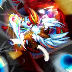 Size: 612x612 | Tagged: action pose, artist:frist44, crossover, derpibooru import, god tier, hero of blood, homestuck, katana, lightning, ponystuck, prince of blood, rainbow dash, road, safe, solo, speed, sword, thunder, weapon