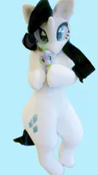 Size: 551x980 | Tagged: artist:girlieginger, build-a-bear, cosplay, derpibooru import, fursuit, human, irl, irl human, photo, plushie, rarity, safe, solo, spike, spike plushie