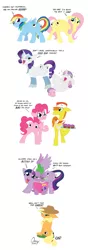 Size: 1000x2831 | Tagged: suggestive, artist:omny87, derpibooru import, applejack, fluttershy, pinkie pie, rainbow dash, rarity, spike, sweetie belle, twilight sparkle, twilight sparkle (alicorn), alicorn, pony, blank flank, butt eyes, comic, female, googly eyes, laughing, mane seven, mane six, mare, plot, pun