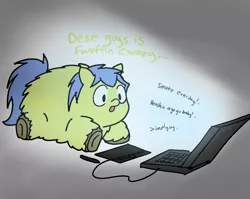 Size: 1000x797 | Tagged: artist:buwwito, computer, derpibooru import, fluffy pony, fluffy pony original art, laptop computer, safe, solo