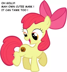 Size: 866x931 | Tagged: annoying orange, apple bloom, cutie mark, derpibooru import, safe, solo, why