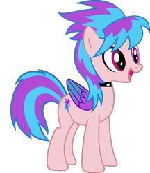 Size: 832x961 | Tagged: artist needed, safe, derpibooru import, cloudchaser, oc, oc:shiny dawn, unofficial characters only, pegasus, pony, choker, colored wings, gradient wings, happy, heterochromia, open mouth, recolor, simple background, smiling, solo, transparent background
