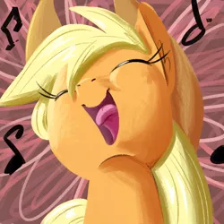 Size: 700x700 | Tagged: safe, artist:goat train, deleted from derpibooru, derpibooru import, applejack, pony, cute, eyes closed, female, happlejack, happy, jackabetes, mare, music notes, open mouth, portrait, singing, solo