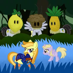 Size: 3000x3000 | Tagged: safe, artist:fetchbeer, derpibooru import, derpy hooves, dinky hooves, ponified, pegasus, pony, beard, cannibal, cannibals, crossover, dinkycorn, female, guybrush threepwood, lemonhead, mare, monkey island, sharptooth, trap (device)