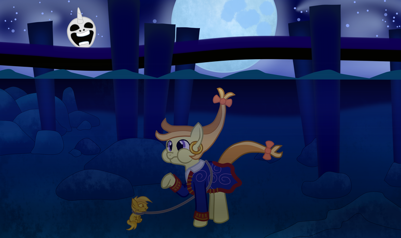 Size: 3000x1783 | Tagged: artist:fetchbeer, clothes, drowning, guybrush threepwood, idol, monkey island, murray, night, ponified, safe, skull, statue, underwater