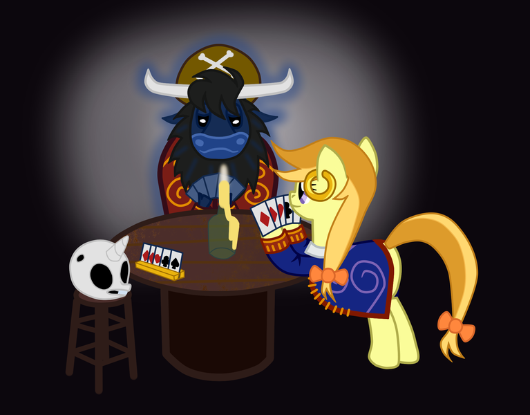 Size: 2005x1569 | Tagged: artist:fetchbeer, buffalo, clothes, crossover, derpibooru import, guybrush threepwood, lechuck, monkey island, murray, poker, poker night, ponified, safe, skull