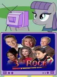 Size: 564x760 | Tagged: derpibooru import, exploitable meme, maud pie, meme, obligatory pony, rock pun, safe, third rock from the sun, tv meme