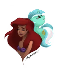 Size: 1564x1912 | Tagged: ariel, artist:honeyblossomflower95, crossover, derpibooru import, disney, human lovers, lyra heartstrings, safe, simple background, the little mermaid, transparent background