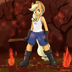 Size: 1000x1000 | Tagged: safe, artist:empyu, derpibooru import, applejack, anthro, somepony to watch over me, fireproof boots, solo, wifebeater