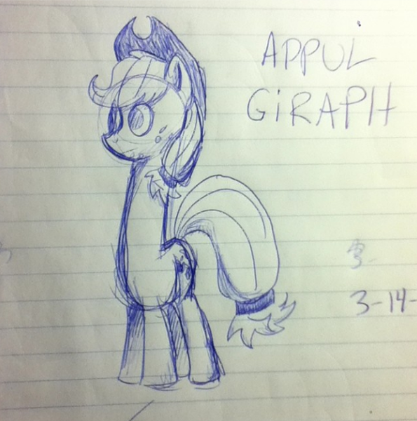 Size: 604x609 | Tagged: safe, artist:pyrodianbrony, artist:pyrux, derpibooru import, applejack, pony, doodle, drawing, funny, lined paper, random, silly, silly pony, solo, traditional art