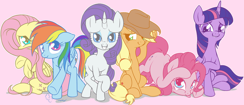 Size: 1280x554 | Tagged: safe, artist:stoic5, derpibooru import, applejack, fluttershy, pinkie pie, rainbow dash, rarity, twilight sparkle, twilight sparkle (alicorn), alicorn, pony, :p, :t, bashful, cute, dashabetes, diapinkes, female, floppy ears, grin, jackabetes, looking at you, mane six, mare, raised hoof, raised leg, raribetes, scrunchy face, shy, shyabetes, sitting, smiling, tongue out, twiabetes