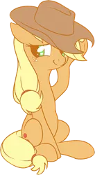 Size: 317x578 | Tagged: safe, artist:stoic5, derpibooru import, applejack, earth pony, pony, cute, female, freckles, hat, jackabetes, mare, shy, simple background, sitting, smiling, solo, transparent background