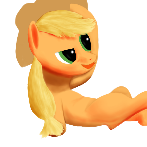 Size: 1024x1024 | Tagged: applejack, artist:drakmire, derpibooru import, on back, safe, simple background, solo